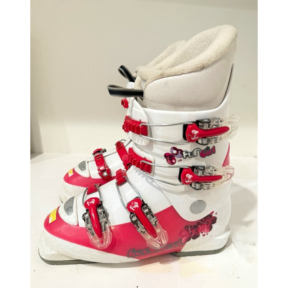 Rossignol Fun Girl Girls Alpine Ski Boots 20.5 Soft Flex 92mm Buckle W/P/R